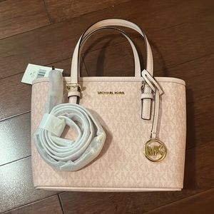 Michael Kors Jet Set Travel Mini Logo Leather Top-Zip Tote Bag in Powder Blush